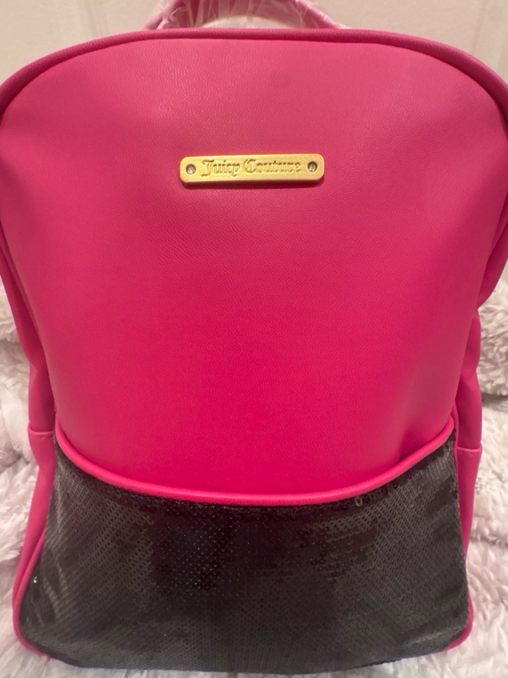 Juicy Couture Hot Pink and Black Sequin Accent Backpack